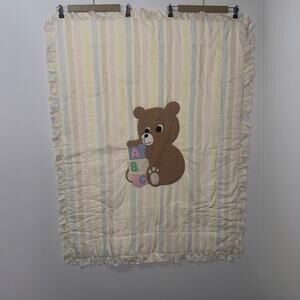 Red Galliope Vintage 80s Crib Quilt Blanket Pastel Bear ABC Blocks